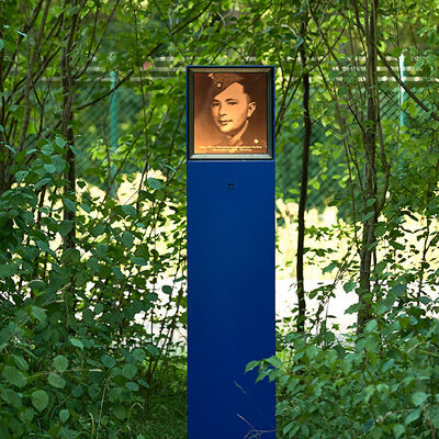 Bild vergr&ouml;&szlig;ern: Die Blaue Stele von Johann Pommer in der N&auml;he des Auwaldsees.